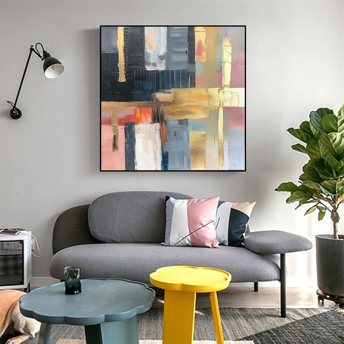 Abstract Handmade Oil Painting Modern Minimalist Home Living Room Decoration Painting,31inx31in,No Frame