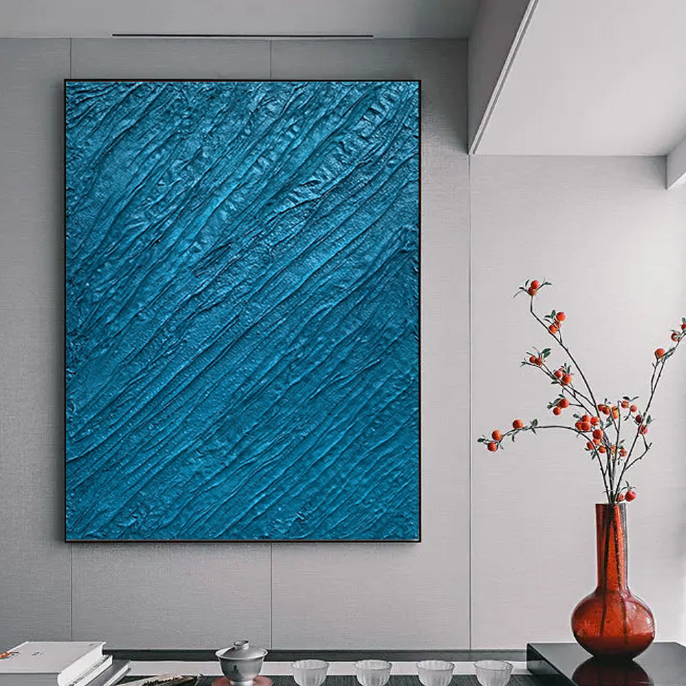 New Arrival Blue Pictures Home Art Handmade Abstract Oil Painting Canvas Wall Art Modern Home,31inx47in,No Frame