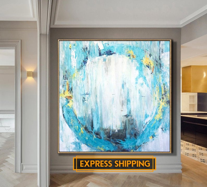 Extra Large Wall Art Canvas Art Turquoise Painting Blue Painting Colorful Painting Acrylic Painting On Canvas Living Room Decor31inx31in,No Frame