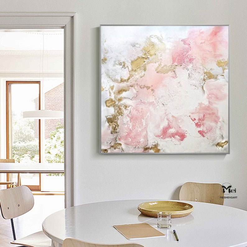 Pink Texture Abstract Acrylic Painting Modern Art Textured Gold Painting Extra Large Wall Art Bedroom Canvas Contemporary Art31in,No Frame