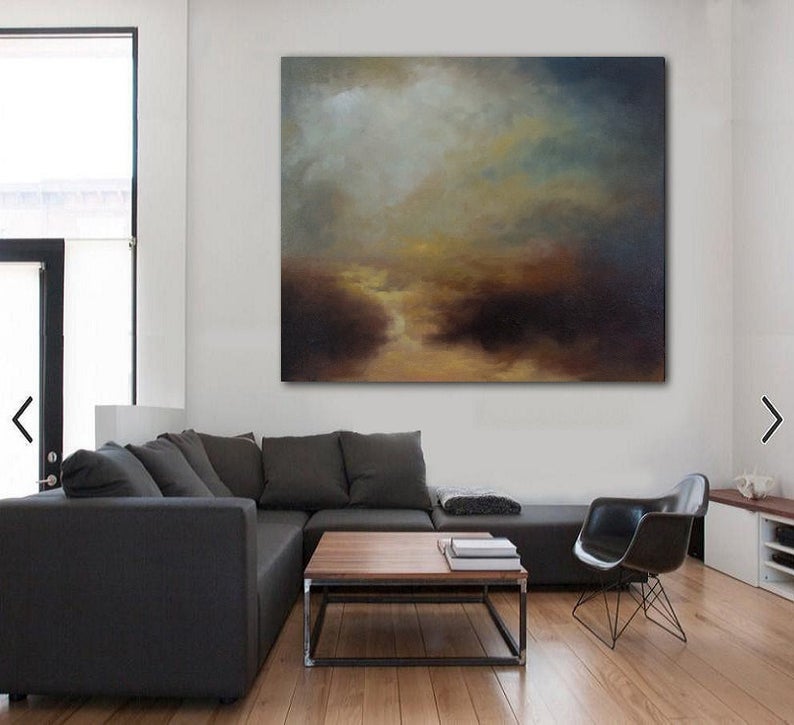 LargeSkyAbstractPaintingOriginalNaturalLandscapePaintingWallArtImpressionistPaintingCloudPaintingWeatherDecor  31in,No Frame