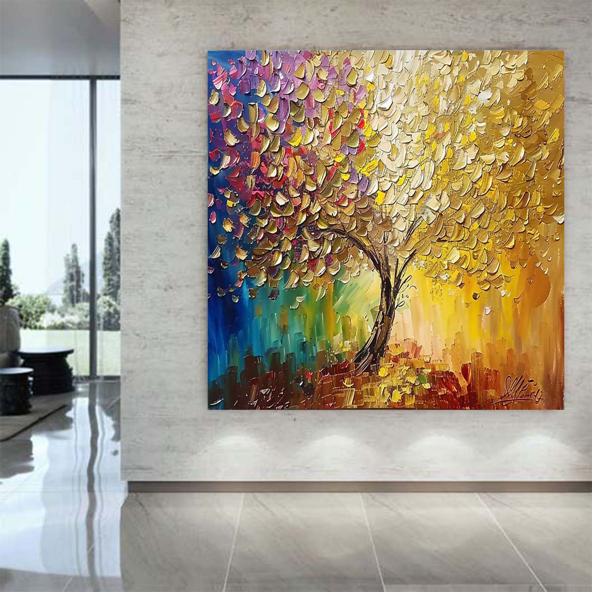 Abstract Handmade Oil Painting Modern Minimalist Home Living Room Decoration Painting,31inx31in,No Frame