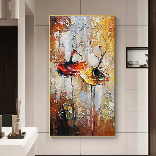 Abstract Two Dancing Girls Painting Hand Painted Oil Painting On Canvas Modern Wall Art For Wedding,27inx54in,No Frame
