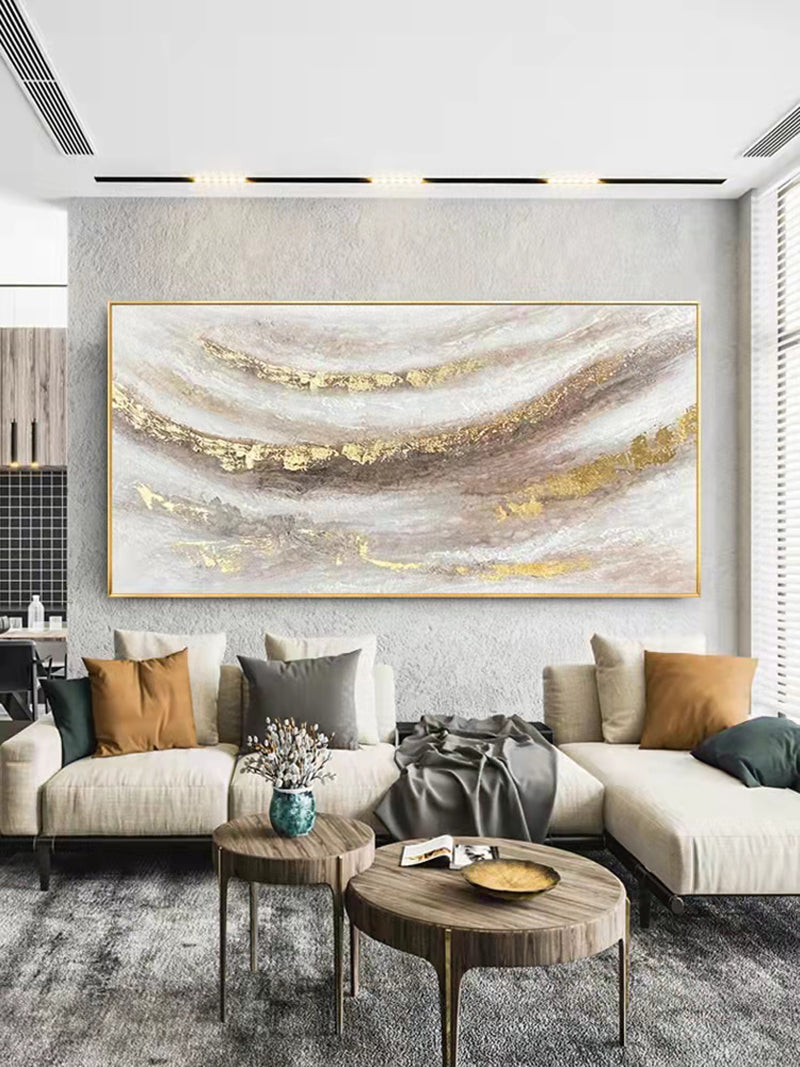 Hand painted Oil Painting Abstract Gold Foil Decorative Painting Modern Minimalist Light Luxury Living Room Sofa,27inx54in,No Frame