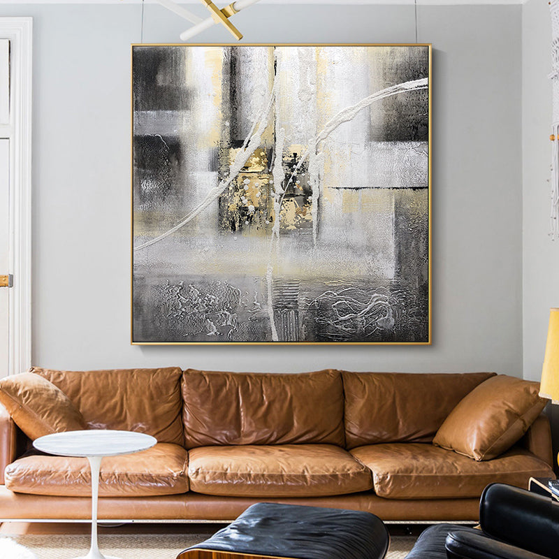 Pure hand-painted Oil Paintings Decorated In A Modern Scandinavian Style Abstract Square After Painting Murals Gold Light Luxury31in,No Frame