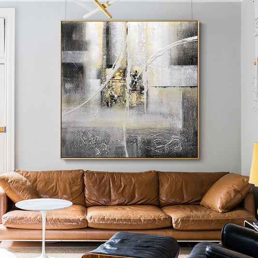 Pure hand-painted Oil Paintings Decorated In A Modern Scandinavian Style Abstract Square After Painting Murals Gold Light Luxury31in,No Frame