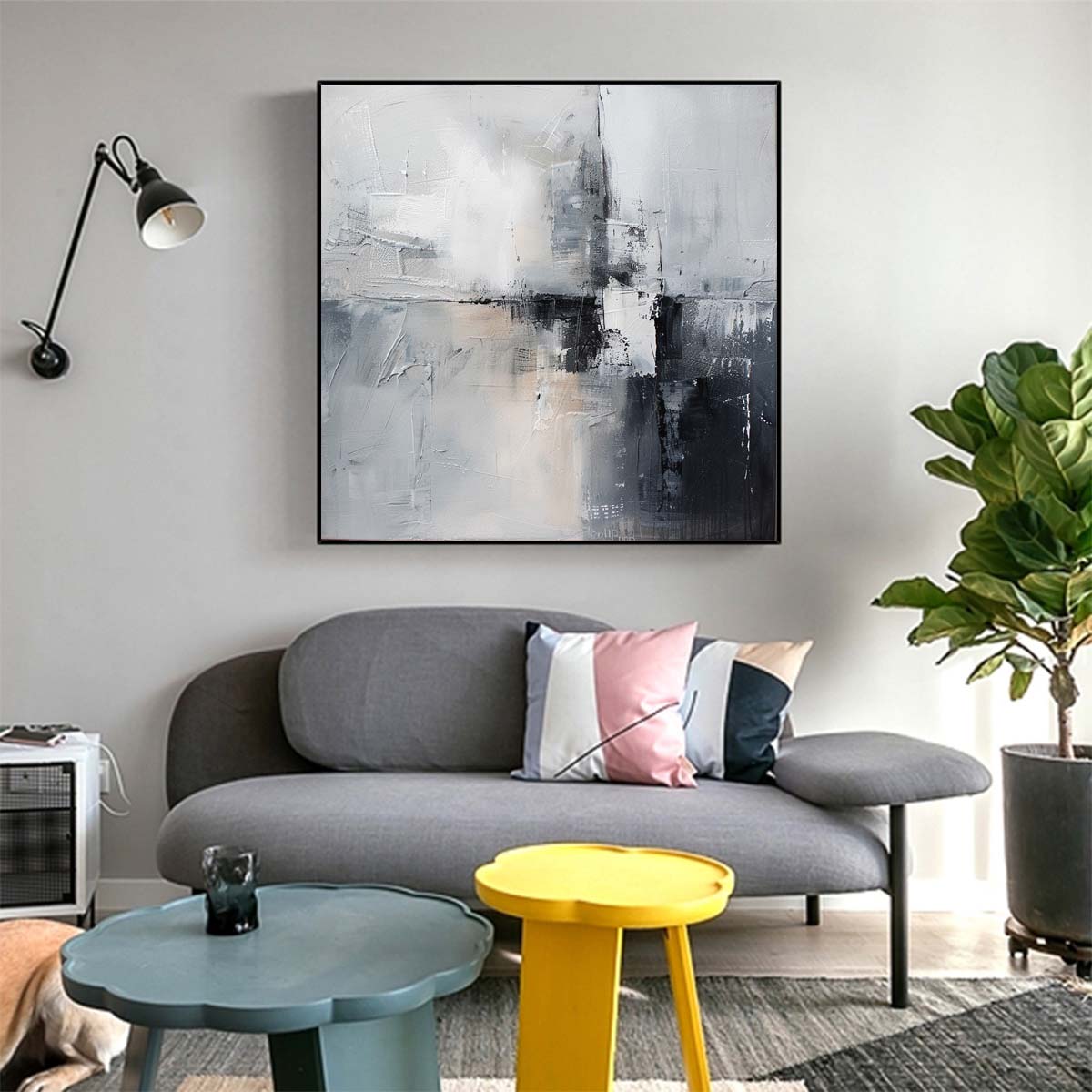 Abstract Handmade Oil Painting Modern Minimalist Home Living Room Decoration Painting,31inx31in,No Frame