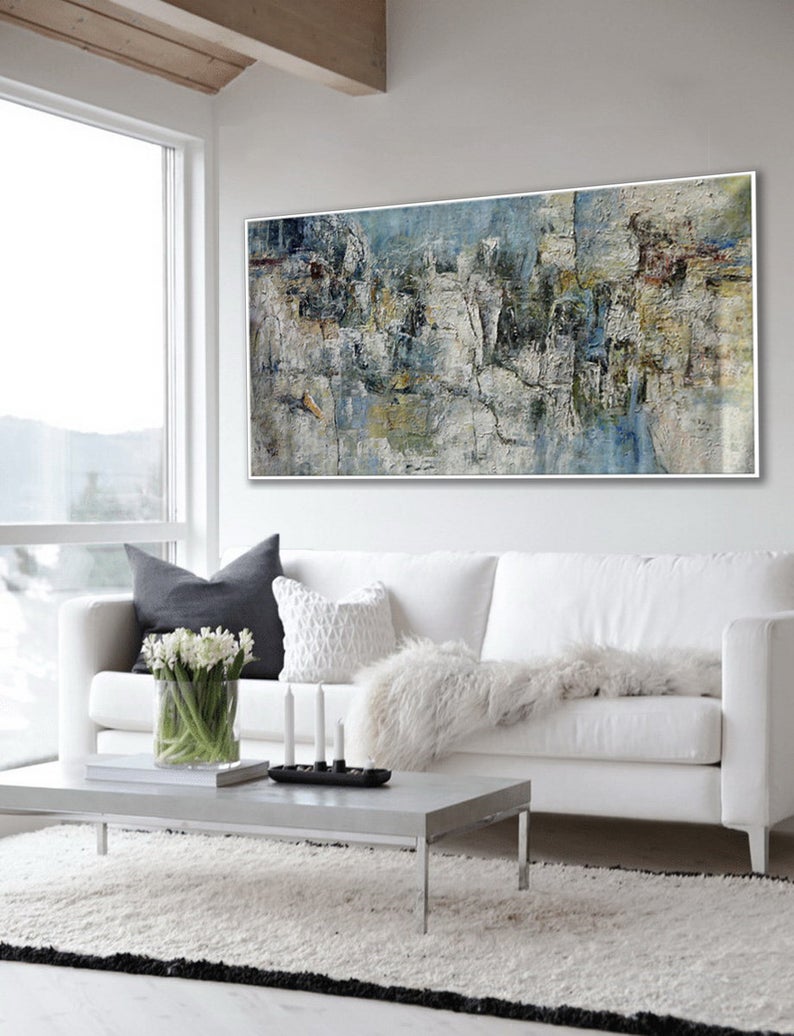 Panoramic Modern Artwork Large Abstract Office Living Room Decor Contemporary Textured Wall Art Abstract Oil Painting On Canvas27inx54in,No Frame