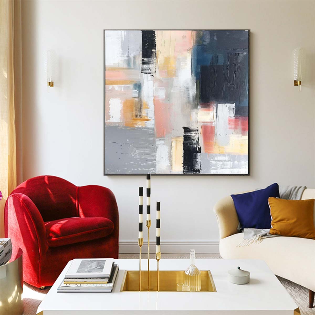 Abstract Handmade Oil Painting Modern Minimalist Home Living Room Decoration Painting,31inx31in,No Frame