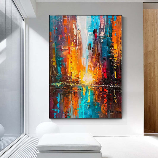 Original creation City Hand painted Oil Painting Canvas Wall Art For Home Living Room Unframed/Rolled #050