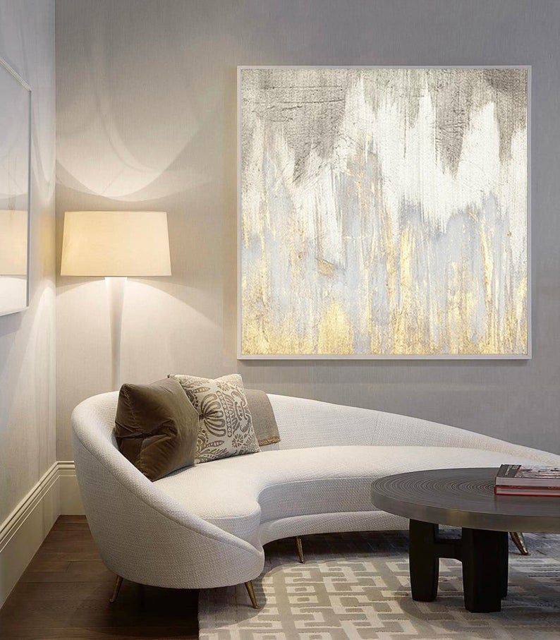 LargeAbstractArtCanvasLargePaintingOnCanvasOriginalArtworkGoldWhiteAbstractArtGoldArt  31in,No Frame