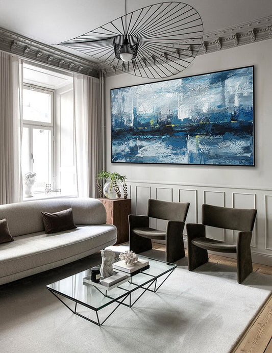Textured Abstract Acrylic Painting Extra Large Contemporary Texture Wall Art Oversize Modern Artwork Panoramic Horizontal Canvas27inx54in,No Frame