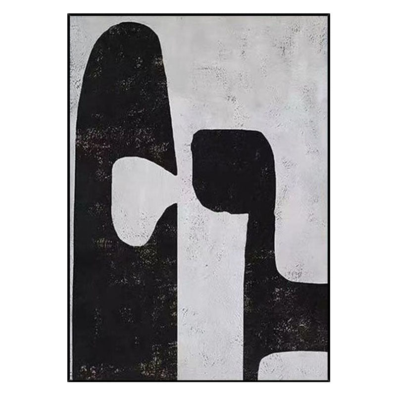Handmade Abstract Painting on Canvas Black and White Painting Modern Art Hotel Decoration Painting Wall Art,31inx47in,No Frame