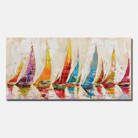 Sailing boat Hand Painted Oil Painting On Canvas RedAbstract Wall Art Unframed/Rolled