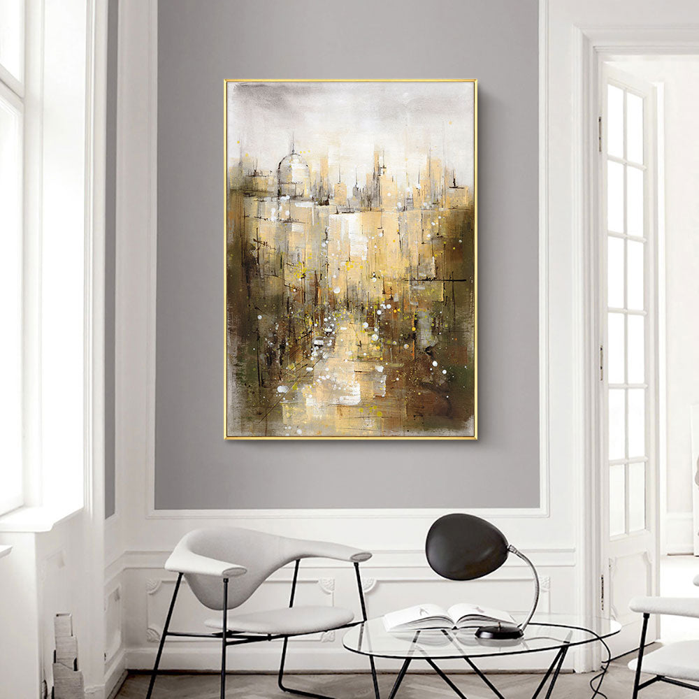 Abstract City Building Painting Picture  Handpainted Oil Painting On Canvas Handmade Wedding Decoration For Living Room,31inx47in,No Frame