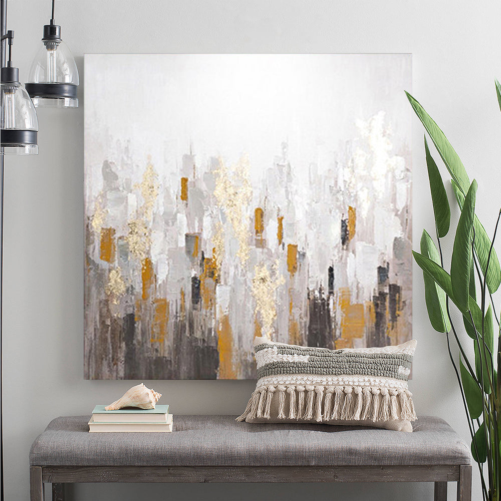 Abstract Urban Architectural Landscape Oil Painting Handmade Large Size Canvas Wall Art Painting for Modern Living