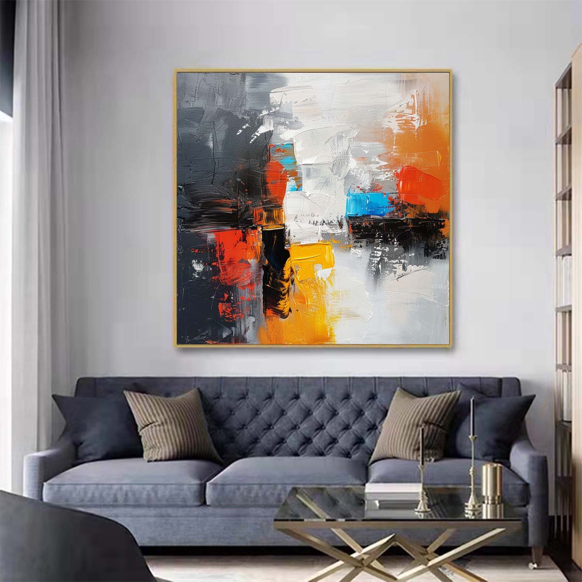 Abstract Handmade Oil Painting Modern Minimalist Home Living Room Decoration Painting,31inx31in,No Frame