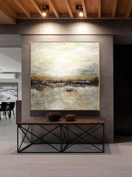 Large Original Abstract Landscape Painting Tan Brown Olive Modern Abstract Art Oil Painting Wall Art Large Artwork Home Decor31in,No Frame