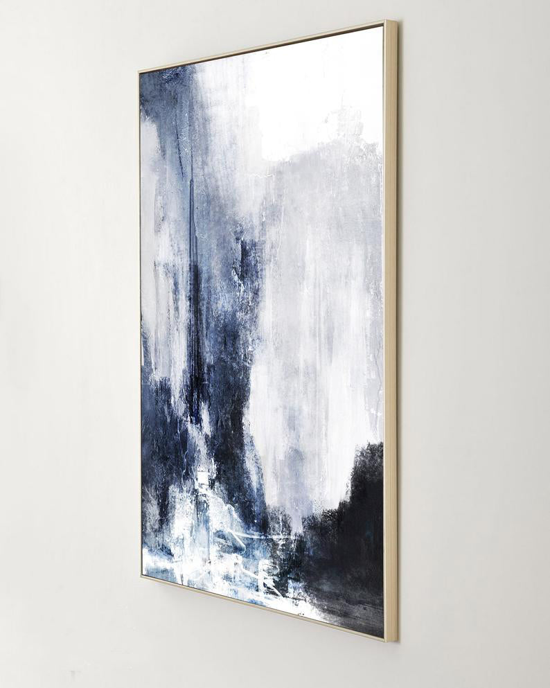 Original Abstract Painting Blue White Modern Abstract Painting Canvas Painting Office Wall Art Abstract Textured Art Room Decor27inx54in,No Frame