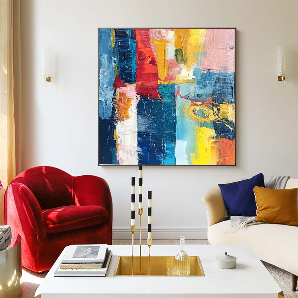 Abstract Handmade Oil Painting Modern Minimalist Home Living Room Decoration Painting,31inx31in,No Frame
