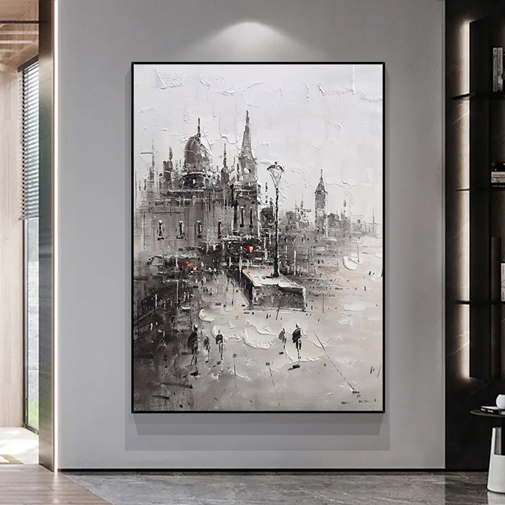 Abstract Landscaple Oil Painting Northern Europe Light Luxury Style Decorative Cityscape Hand Painted Oil Painting Art,31inx47in,No Frame