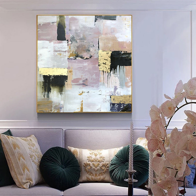 Hand-Painted Abstract Gold Foil Oil Painting Living Room Wall Entrance American-Style Abstract Hanging Painting Light Luxury Res31in,No Frame