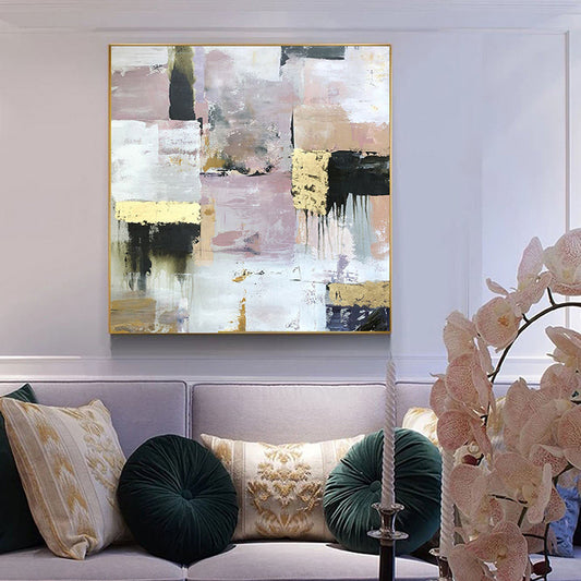 Hand-Painted Abstract Gold Foil Oil Painting Living Room Wall Entrance American-Style Abstract Hanging Painting Light Luxury Res31in,No Frame