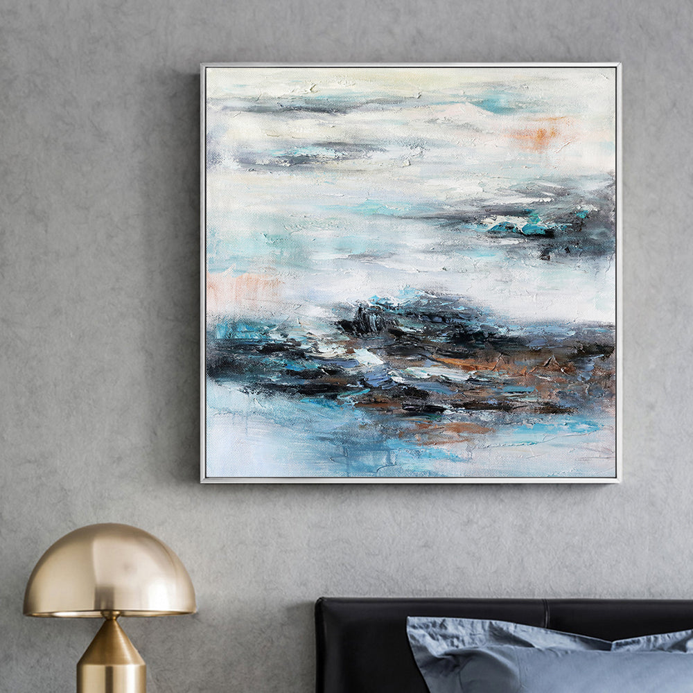 Modern Landscape Canvas Art Hand painted Abstract Oil Painting Simplicity Mountain Lake Handmade oil Painting Livingroom