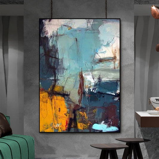 Abstract Hand painted Oil Painting Large Graffiti Decorative Painting Living Room Bedroom Canvas Painting,31inx47in,No Frame