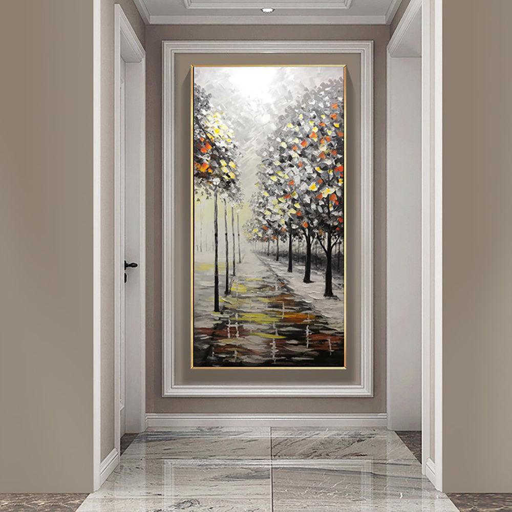 Abstract Forest Landscape Knife Painting Three dimensional Decorative Painting Modern Wall Art Simple Hand Painted Oil,27inx54in,No Frame