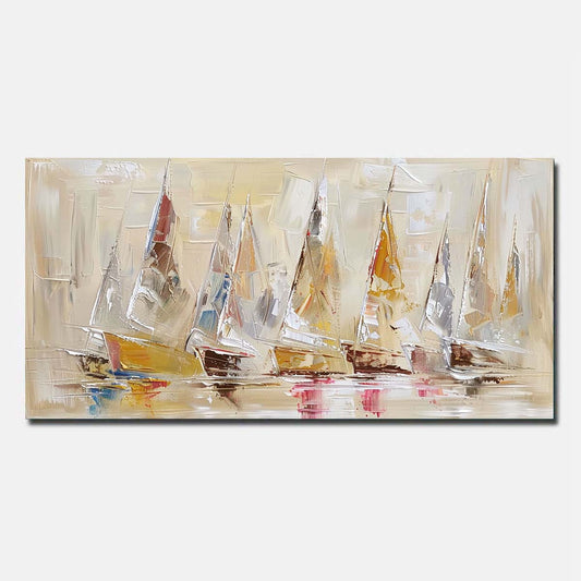 Hand Painted Oil Painting On Canvas Sailing boat Abstract Wall Art Pink  Unframed/Rolled