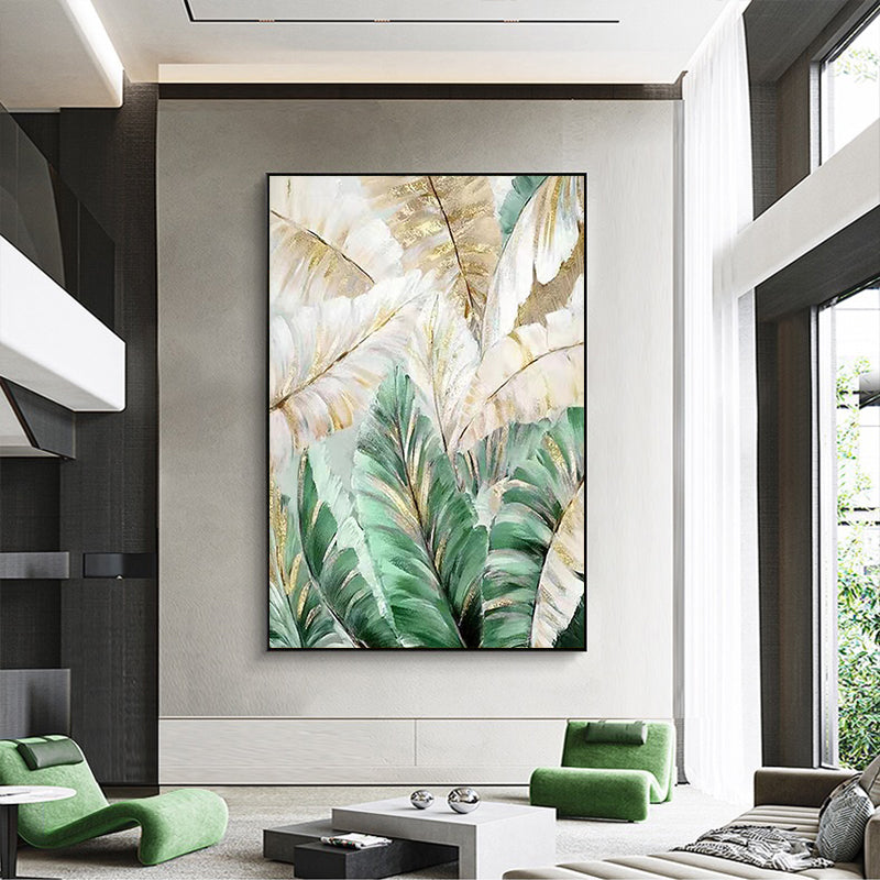 Hand painted Oil Painting American Light Luxury Decorative Painting Green Plant Hanging Painting Banana Leaf Large,31inx47in,No Frame