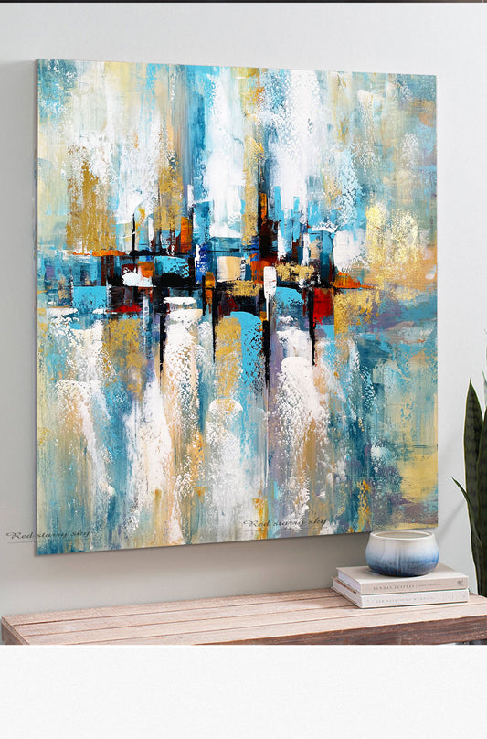 Pure Hand painted Canvas Oil Painting Handmade Color Abstract Painting Living Room Wall Painting Home Decoration,31inx31in,No Frame