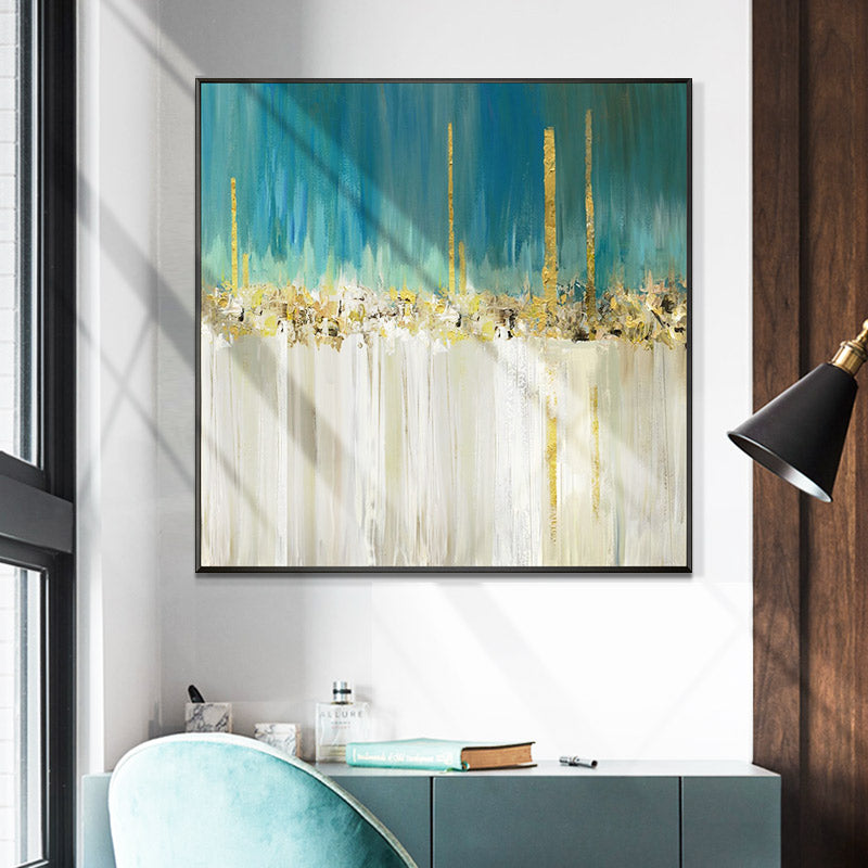 LightExtravaganthandpaintedGoldLeafAbstractLandscapeOilPaintingModernMinimalistRestaurantEntranceLivingRoom  31in,No Frame