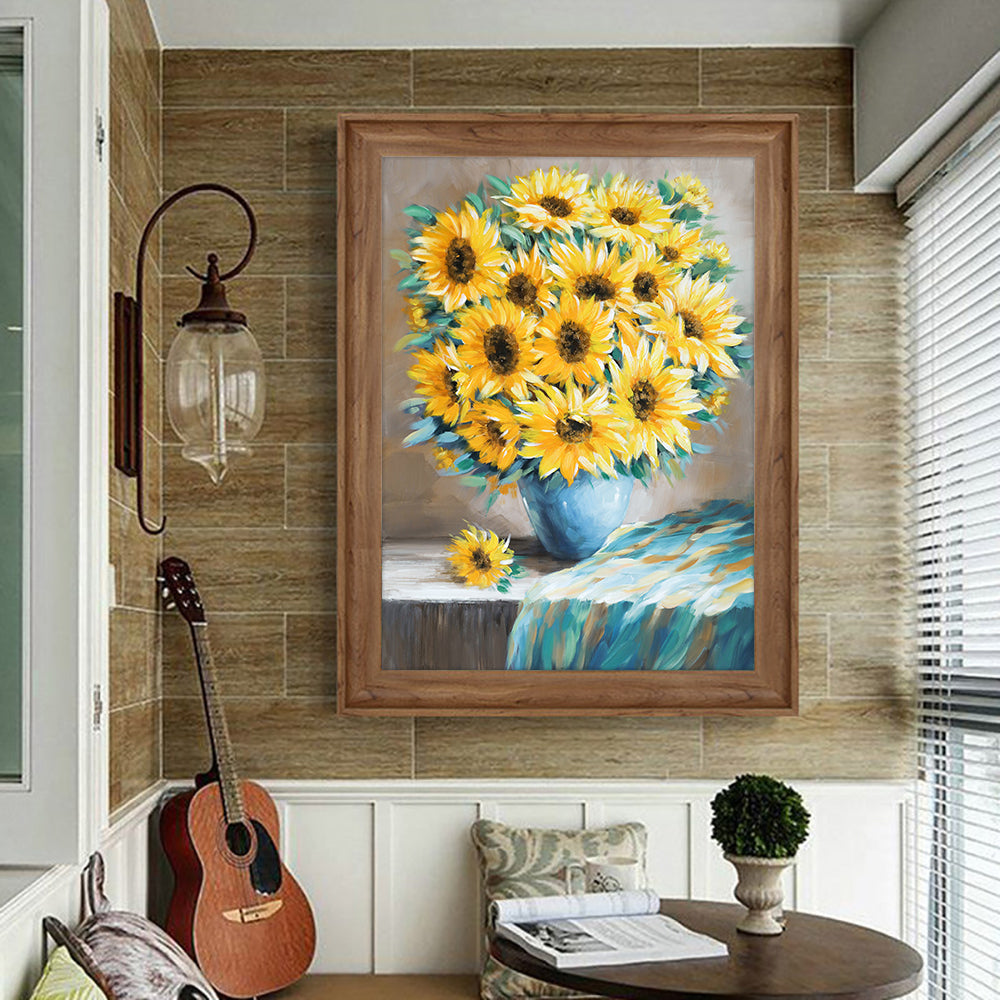 Hand Painted Abstract Sunflowers Oil Painting Modern Landscape Canvas Painting Wall Art For Living Room,31inx47in,No Frame
