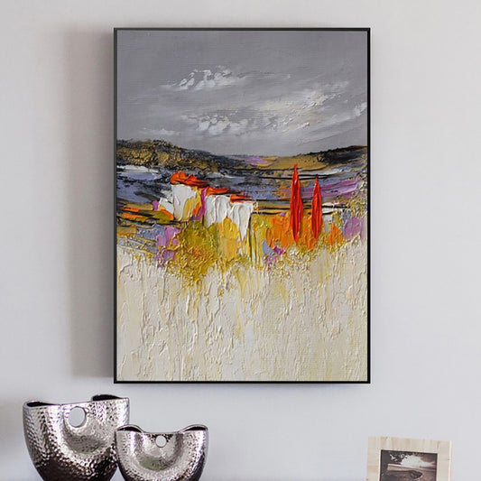 Gray yellow Oil Painting On Canvas Handmade Abstract Landscape Thick Oil Wall Art Hand Painted Large,31inx47in,No Frame