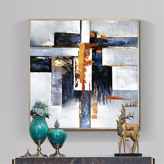 Abstract Geometric  Hand Painted Oil Painting On Canvas Wall Art Paintings Vintage Minimalist Poster Art,31inx31in,No Frame