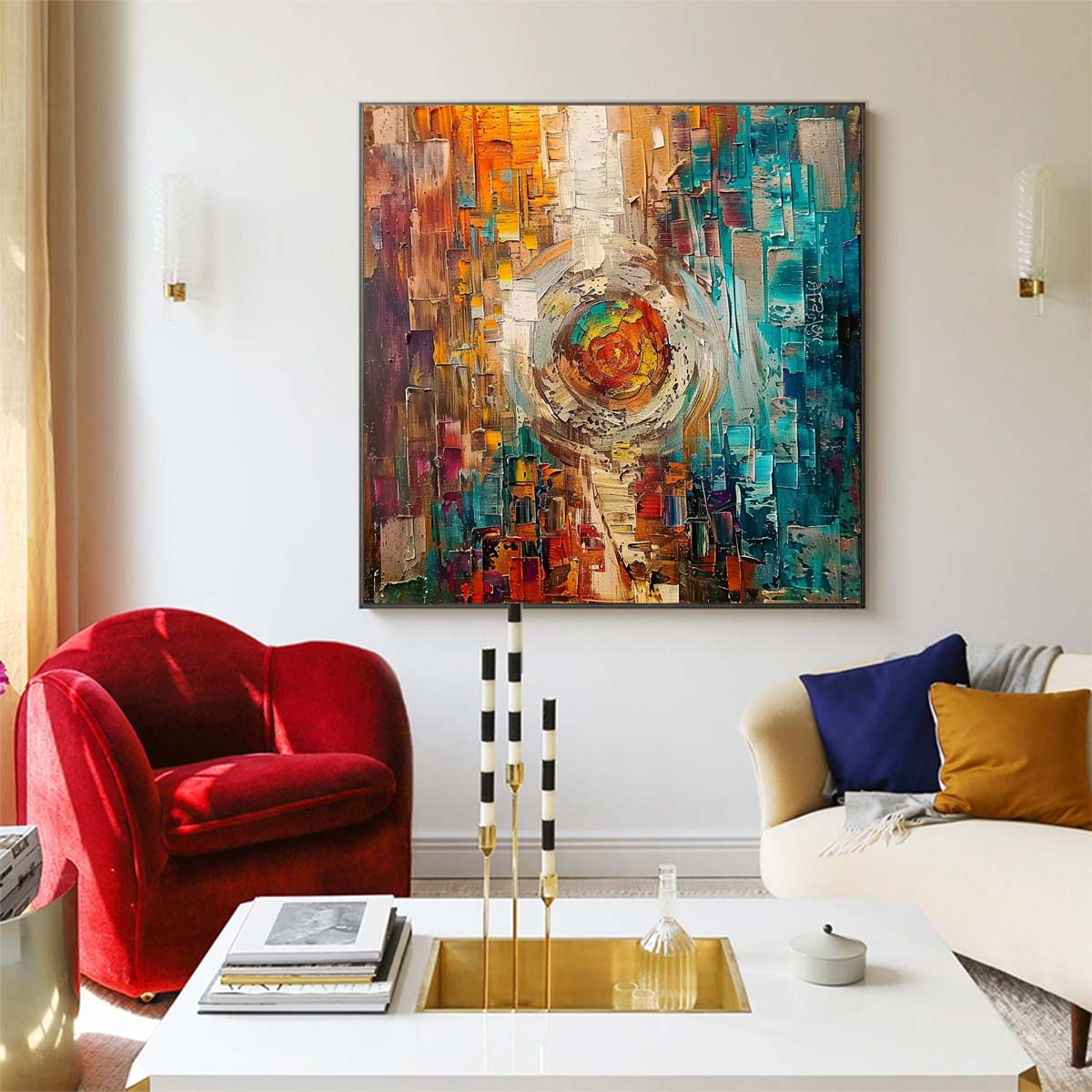 Abstract Handmade Oil Painting Modern Minimalist Home Living Room Decoration Painting,31inx31in,No Frame 3