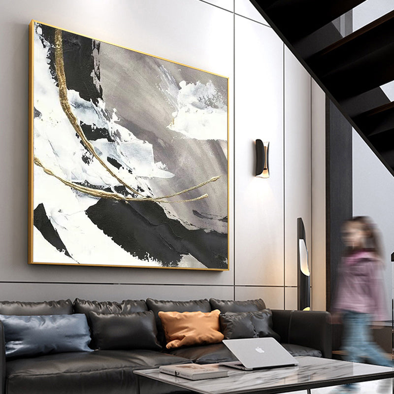 HandpaintedBlackAndWhiteSprayPaintingTheLivingRoomEntranceHallwaySquareBackdropPaintingsDecorative 31in,No Frame