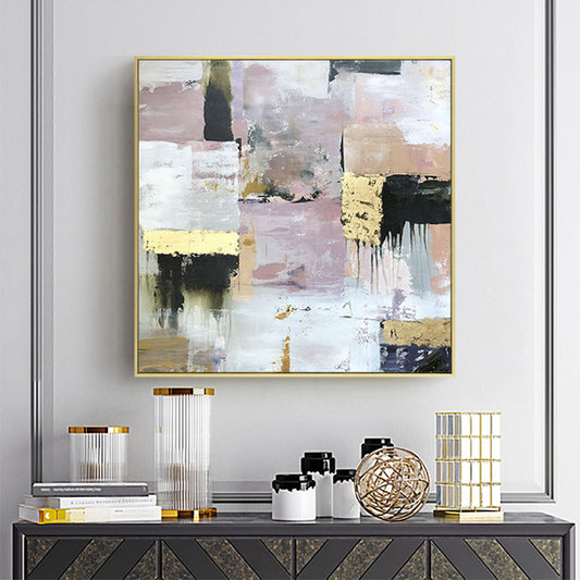 Hand-Painted Abstract Gold Foil Oil Painting Living Room Wall Entrance American-Style Abstract Hanging Painting Light Luxury Res31in,No Frame