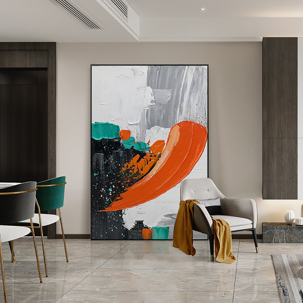 Large HandPainted Oil Painting Abstract Orange Oil Painting Modern Entrance Porch Decorative Painting American Living Room,31inx47in,No Frame