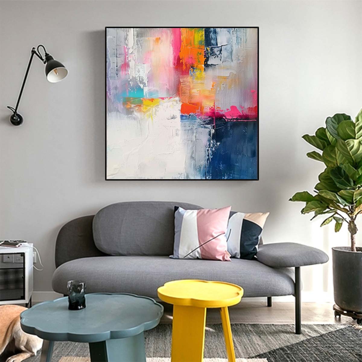 Abstract Handmade Oil Painting Modern Minimalist Home Living Room Decoration Painting,31inx31in,No Frame