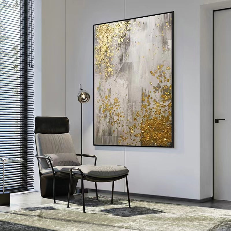 Pure Handpainted Oil Painting Living Room Decoration Painting Modern Three dimensional Gold Foil Art Canvas Painting,31inx47in,No Frame