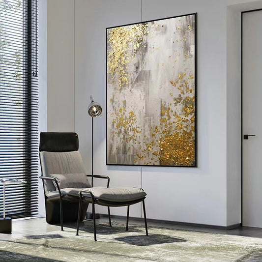 Pure Handpainted Oil Painting Living Room Decoration Painting Modern Three dimensional Gold Foil Art Canvas Painting,31inx47in,No Frame