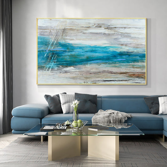 Abstract Blue Sea Pictures Hand Painted Oil Painting On Canvas Unframed Handmade Wall Art For Bedroom,27inx54in,No Frame