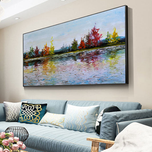 Hand-painted Oil Painting Decorative Painting The Living Room Sofa Backdrop Creative Handmade Mural Paintings Modern Minimalist27inx54in,No Frame
