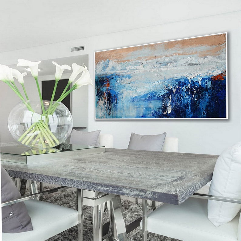 Oversize Wall Art Extra Large Textured Contemporary Art Modern Artwork Horizontal Abstract Acrylic Panoramic Canvas Painting27inx54in,No Frame