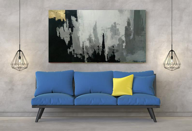 Black And Gray Abstract Painting Oil Painting Abstract Large Wall Art Painting Abstract Canvas Painting Acrylic Hand Art27inx54in,No Frame