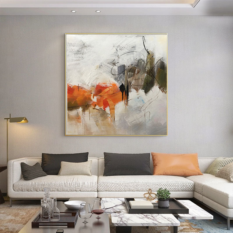 Handmade Orange Oil Painting Large Modern Oil Painting Hand Painted Abstract Painting Living Room Wall Decoration,31inx31in,No Frame