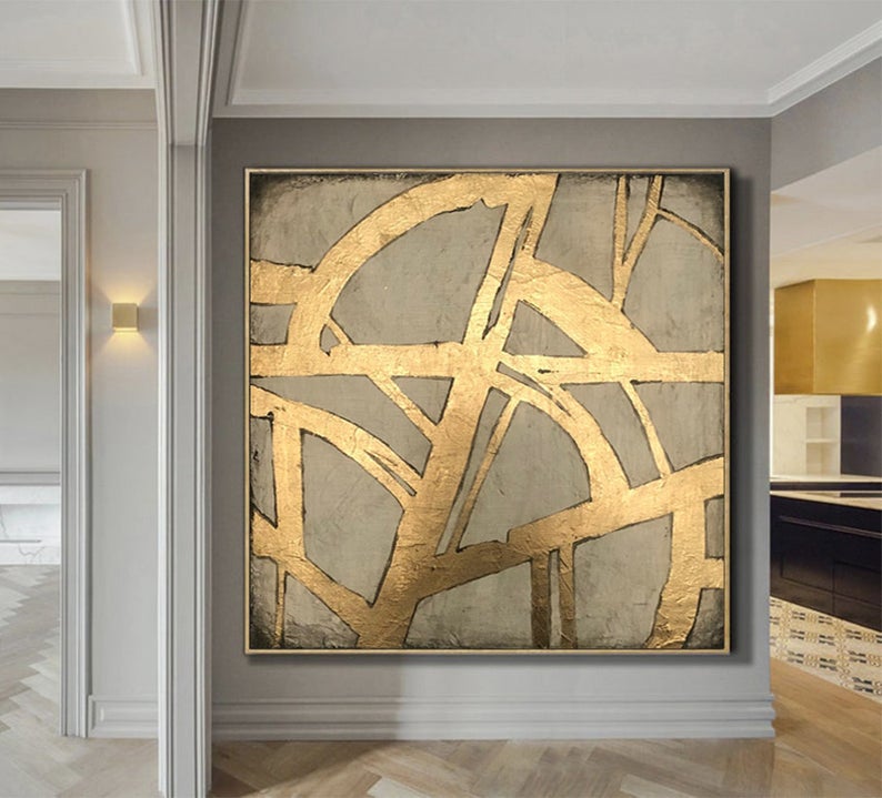 Extra Large Wall Art Gold Leaf Abstract Painting Acrylic Paintings On Canvas Contemporary Art Wall Painting Living Room Decor31in,No Frame